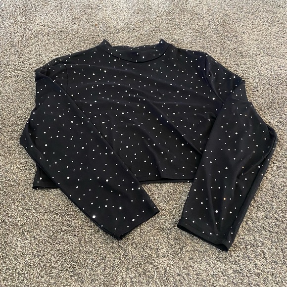 Sequins Mesh Long Sleeved Crop Top - Picture 1 of 3